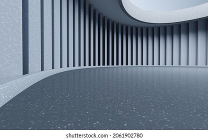 Empty Round Room, Sense Of Space, 3d Rendering. Computer Digital Drawing.