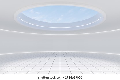 Empty Round Room With Skylight, 3d Rendering. Computer Digital Drawing.