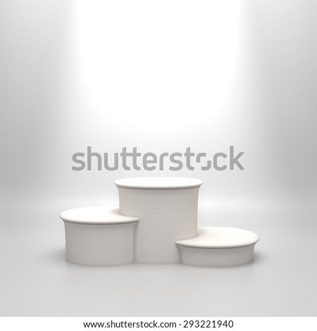 Empty round white podium. Blank template illustration with space for an object, person, logo, text. Ranking, championship, contest or ceremony concept. Achievement in sport, business, education.
