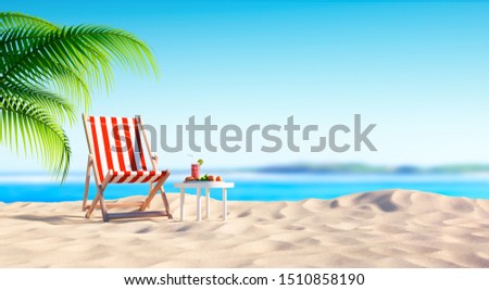 Similar – Image, Stock Photo Beach chair, sandy beach, sea and sun breaks through clouds with its rays