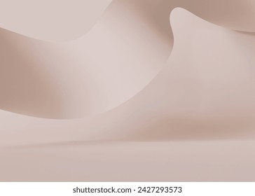 Empty scene with soft, abstract wave. Neutral, beige background. Template for product, cosmetic presentation. Mock up. Backdrop with empty, copy space. Display, showcase. 3D. 3D Illustration