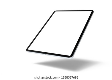 Empty screen tablet computer mock-up 3d rendering on white background
