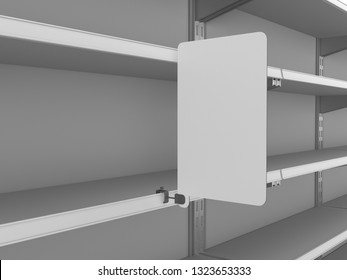 Empty Shelf With Blank Banner.. Rectangle Shape Shelf-Stopper With Space For Branding 3D rendering