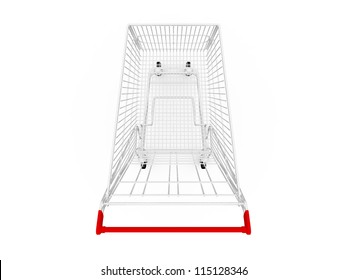 Empty Shopping Cart, Top View, Isolated On White Background.