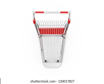 Empty Shopping Trolley, Top View, Isolated On White Background.