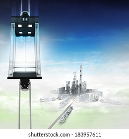 empty sky space elevator concept above city illustration