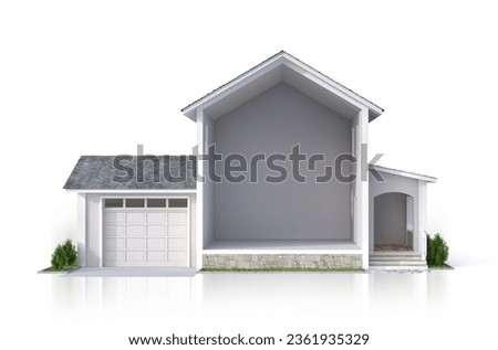 Empty sliced house in a white background. 3d illustration