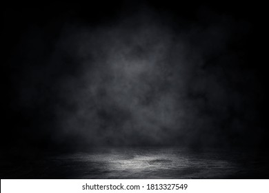 Empty Space Of Concrete Floor Grunge Texture Background With Fog Or Mist And Lighting Effect.