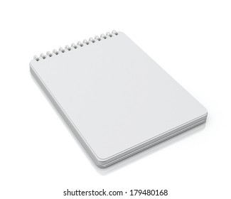 empty spiral notebook lying isolated on white background 