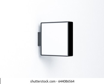 Empty Square Lightbox Mockup, Store Sign Mounted On The Wall, 3d Rendering