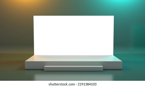 Empty Stage Design For Mockup And Corporate Identity, Display. Platform Elements In Hall. Blank Screen System For Graphic Resources. Scene Event Led Night Light Staging. 3d Background For Online.
