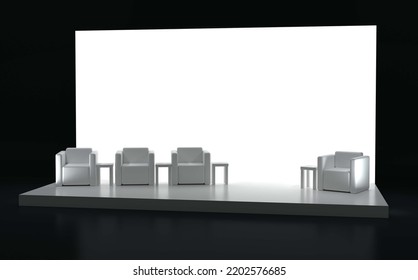 Empty Stage Design For Mockup And Corporate Identity, Display. Platform Elements In Hall. Blank Screen System For Graphic Resources. Scene Event Led Night Light Staging. 3d Rendering For Online.