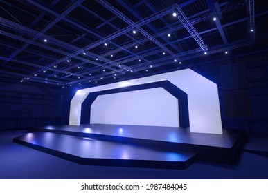 Empty Stage Event Night Light Staging In Hall ,3D Render