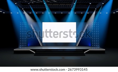 Empty stage with led screen and lighting for event mockup. 3d render. 3d illustration.