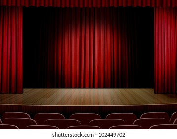 Empty Stage With Red Curtain