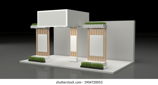 Empty Stand Or Booth In A Tradeshow. 3d Render Exhibition Mockup. Virtual Exhibition