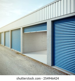 Empty Storage Unit With Opened Door. 3d Rendering