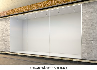 Empty store window at day. 3d illustration 