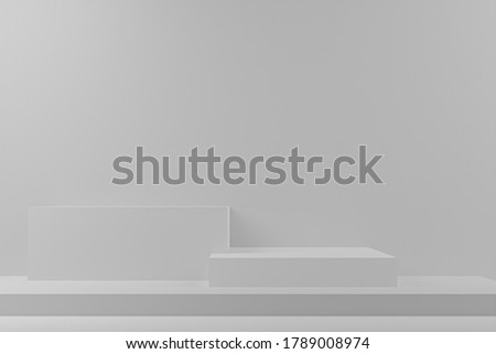 Empty studio product display white 
 background & copy space. perspective studio photography stand.banner mock up space for showcase product.empty countertop backdrop business presentation, 3d render