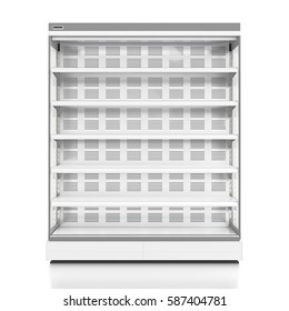 Empty Supermarket Refrigerator Showcase. Isolated On White Background Include Clipping Path. 3d Render