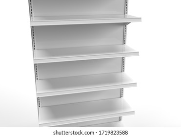 Empty Supermarket Showcase Shelf 3D Rendering White Background