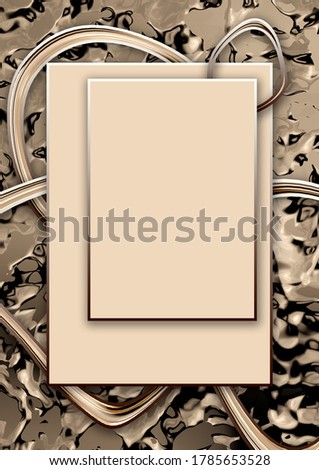Empty template card with space for your message. Gold surround decoration. Mixed media. 3D illustration