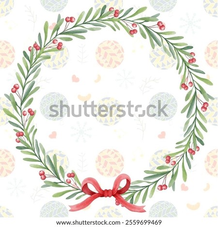 An Empty Template for christmas wit green leaves and red, snowflakes