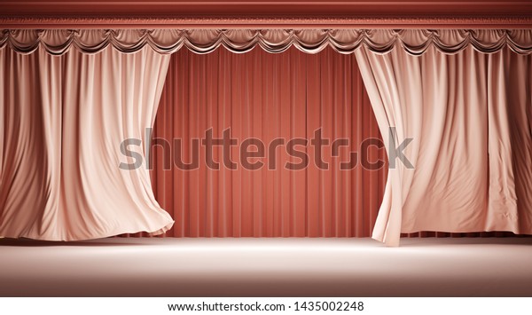 Empty Theatrical Stage Moving Pink Velvet Stock Illustration