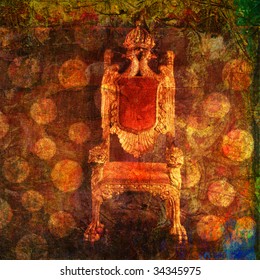 Empty Throne With Pattern Of Dots. Photo Based Illustration.