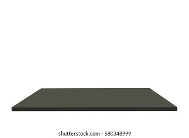 Empty Top Of Black Medium Gloss Plastic Table Or Counter Isolated On White Background. For Product Display, 3D Rendering