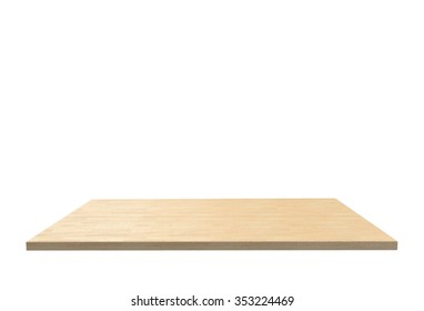 Empty Top Of Wood Laminate Floor Table Or Counter Isolated On White Background. For Product Display