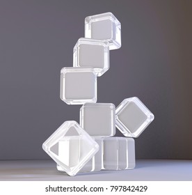 Empty Transparent Glass Box Cube Isolated On White Background Design