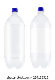 Empty two liter plastic bottles isolated on white background. Highly detailed illustration. 