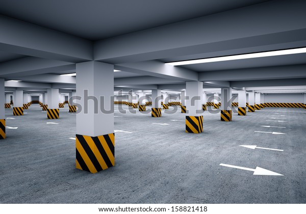 Empty underground parking\
area