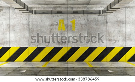 Empty underground parking background with concrete concrete panels and ventilation system with steel pipes - 3D Rendering