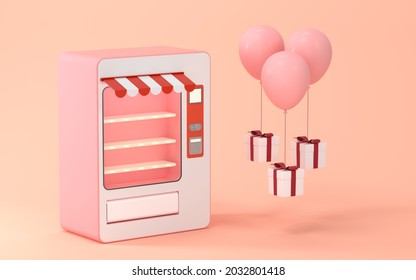 Empty Vending Machine And Balloons ,3d Rendering. Computer Digital Drawing.