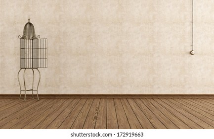 Empty Vintage Room With Decorative Iron Cage