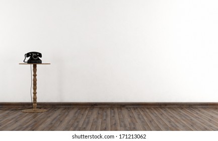 Empty Vintage Room With White Wall And Old Phone - Rendering