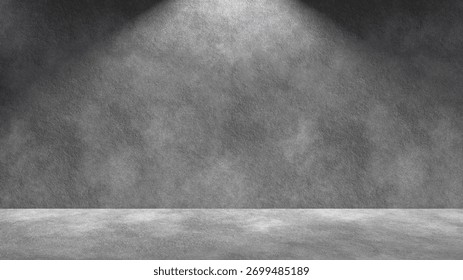 Empty wall. Concrete wall and floor with lights, empty space for your design. Digital generating image. 3D illustration.