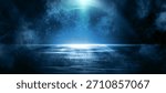 Empty wall scene background.Empty asphalt scene with blue rays. Background blue street with smoke.