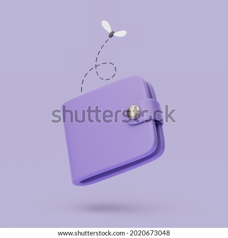 Empty wallet icon with fly. 3d simple render illustration on pastel background. Сток-фото © 