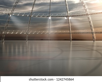 Empty Warehouse Dome Exhibition Space Car Stage Scaffolding 3d Illustration