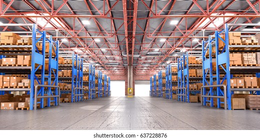 Empty warehouse full of cargo. 3d illustration - Shutterstock ID 637228876