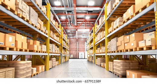 Empty warehouse full of cargo. 3d illustration