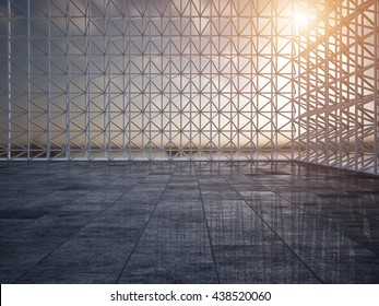 Empty Warehouse Scaffolding Car Stage 3D Rendering