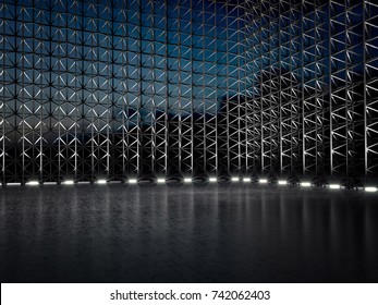 Empty Warehouse Scaffolding Modern Stage 3D Illustration