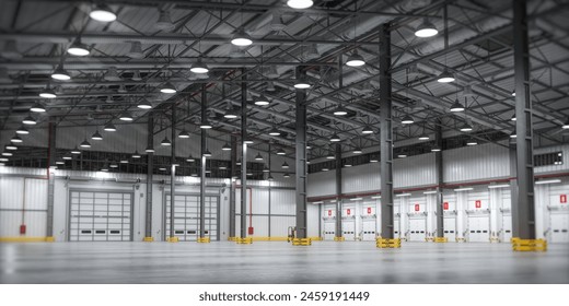 Empty warehouse or storehouse in daylight. 3d illustration