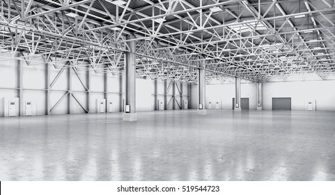 Empty warehouse in white color. 3d illustration