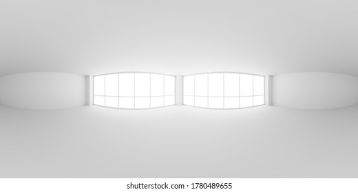 Empty White Business Office Room With Empty Space And Light From Large Windows HDRI Environment Map, White Colorless 360 Degrees Spherical Panorama Background, 3d Illustration