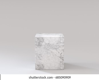 Empty White Marble Podium On White Background. 3D Rendering.
